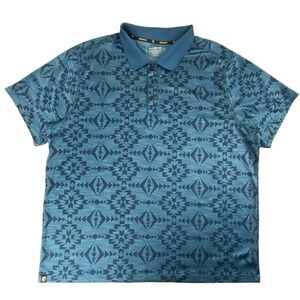 Rank 45 Mens Polo Shirt XL Southwestern Blue Aztec Golf Stretch Western Cowboy
